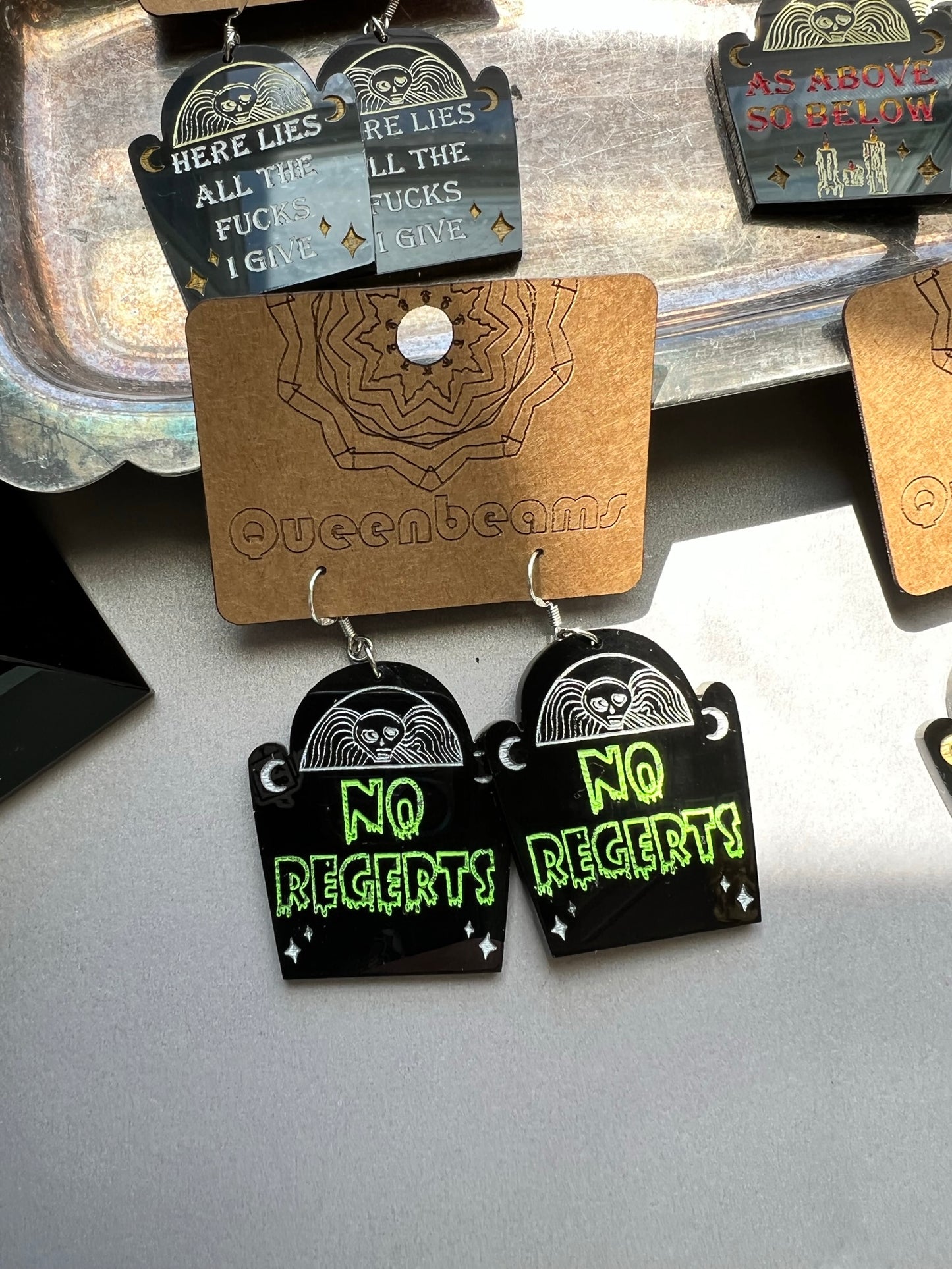 Gravestone Earrings - No Regerts