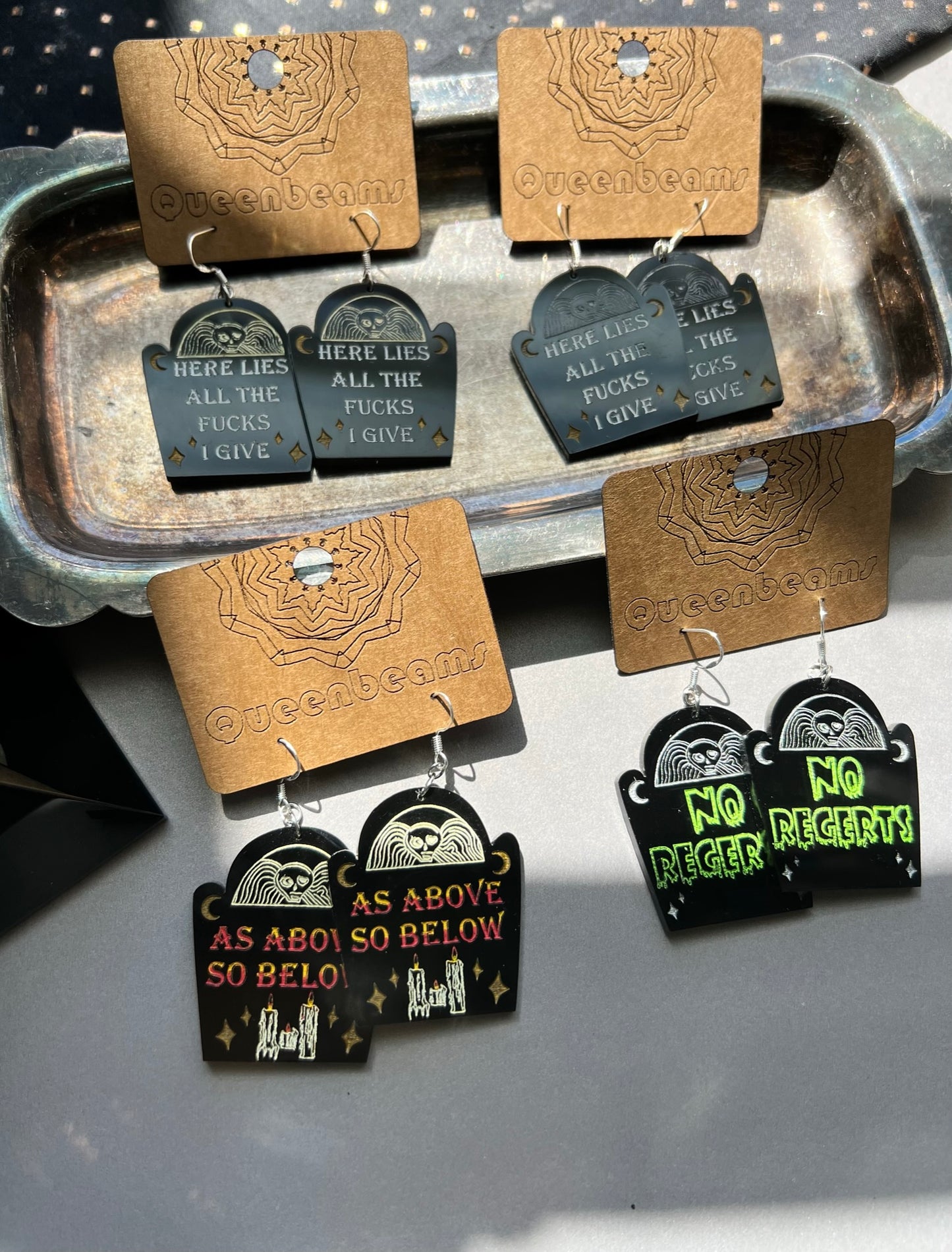Gravestone Earrings - No Regerts
