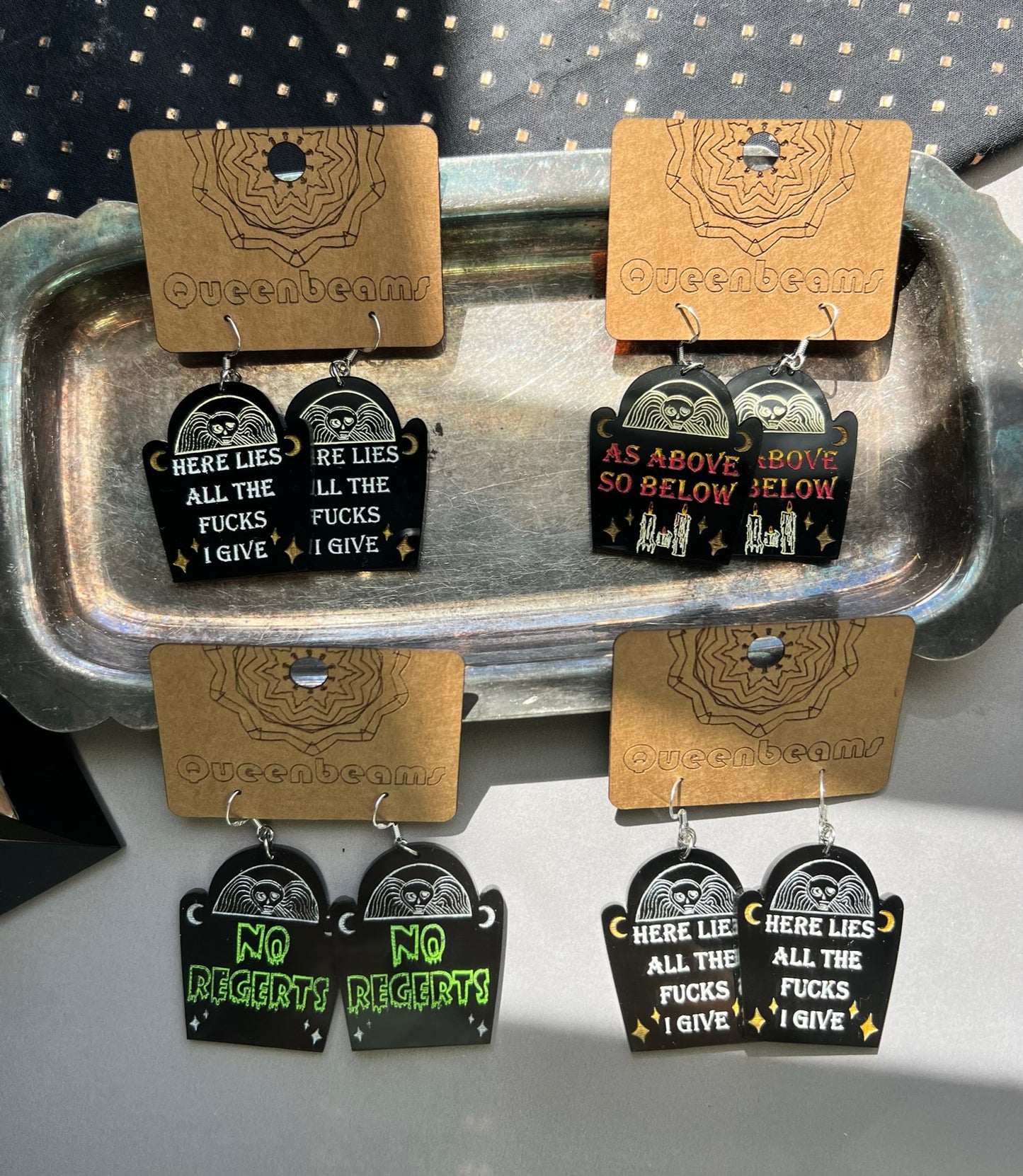 Gravestone Earrings - No Regerts